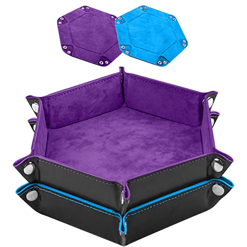 SIQUK 2 Pieces Dice Tray PU Leather Dice Folding Hexagon Tray Dice Holder for Dice Games Like RPG, DND and Other Table Games (Violet, Sky Blue) - color: Violet and Sky Blue