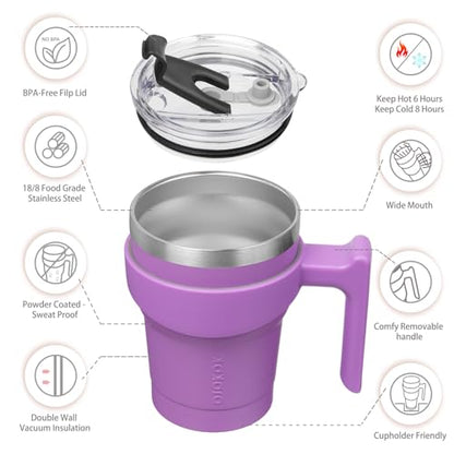 BJPKPK 10 oz Mini Tumbler with Lid, Straw & Handle, Insulated Steel Cup | Small, Spill Proof, Leak Proof, Thermal, Double Wall Vacuum, Sweatproof, Dishwasher Safe, BPA Free, Lavender - color: A-Lavender, size: 10 Ounces