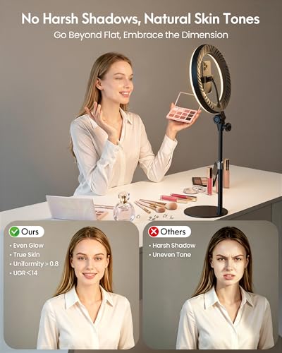 Desk Ring Light with Stand - 10.5'' Desktop Ring Light with Phone Holder for Video Recording, Circle Light for Computer Zoom Meeting Video Conference Lighting Video Calls Podcast Streaming