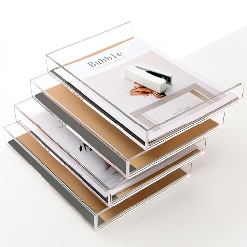 SANRUI 4 Tier Clear Desk Paper Letter Organizer Trays, A4 Stackable File Document Tray, Acrylic Desk Organizers and Accessories Sorter, Workspace Office Supplies Organizers,12.4inx8.86inx6.64in - style: Thin 4 Tier Trays