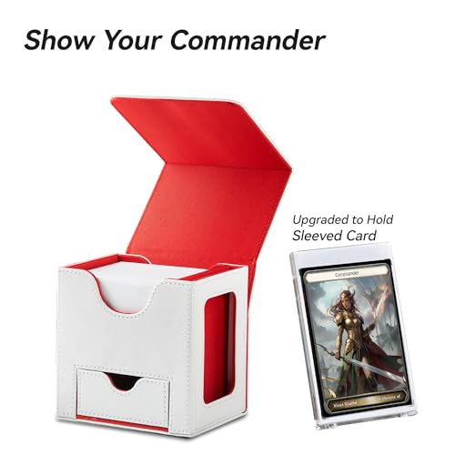 Card Deck Box for MTG Commander - Patented Design, Commander Display, Fits 100 Double-Sleeved Cards, 35pt Card Brick & Dice Tray - White/Red - color: 5. Brotherhood