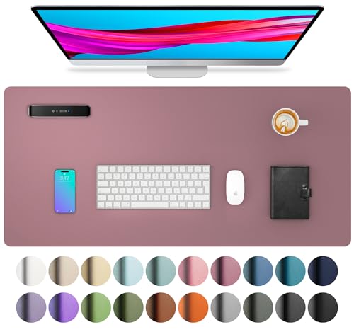 Aothia Leather Desk Pad Protector, Mouse Pad, Office Desk Mat,Non-Slip PU Leather Desk Blotter, Laptop Desk Pad, Waterproof Desk Writing Pad for Office and Home (Dark Pink, 23.6" x 13.7") - color: Dark Pink, size: 23.6" x 13.7"