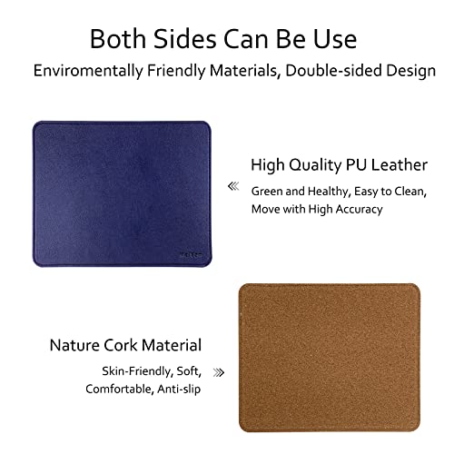 MelVan PU Leather Mouse Pad with Stitched Edge, Wood Mousepad, Waterproof Gaming Mouse Pad Mat for Computers, Laptop, Office & Home, 10.2" x 8.3", 1 Pack (Navy Blue) - color: Navy Blue
