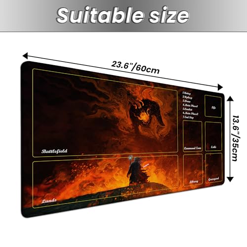 MTG Playmat TCG Card Mat Magic The Gathering Play Mat with Zone 24x14 Inch - color: Wizard Vs Flame Demon,with Zone