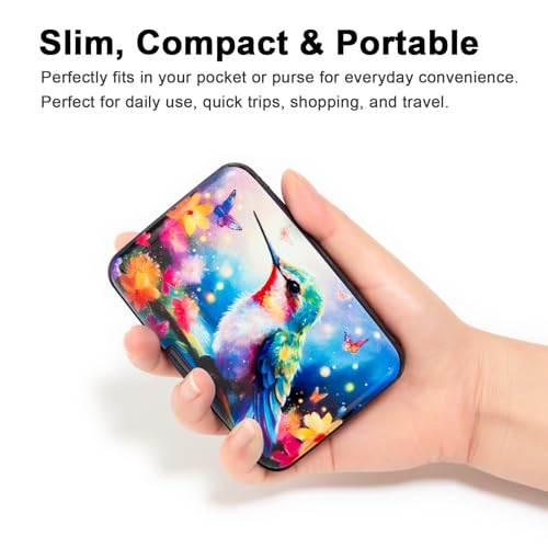 Credit Card Holder Small RFID Blocking Wallet Business Metal Slim Mini Aluminum Hard Case for Women Men - color: Butterfly Hummingbird