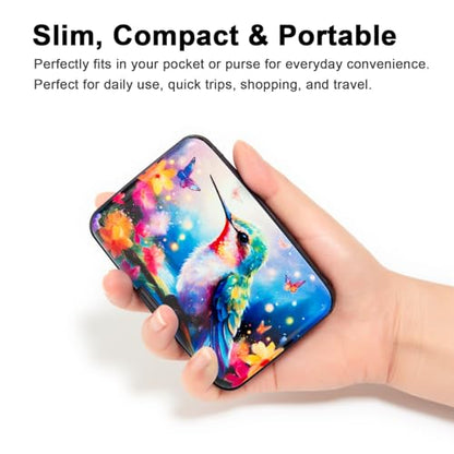 Credit Card Holder Small RFID Blocking Wallet Business Metal Slim Mini Aluminum Hard Case for Women Men - color: Butterfly Hummingbird