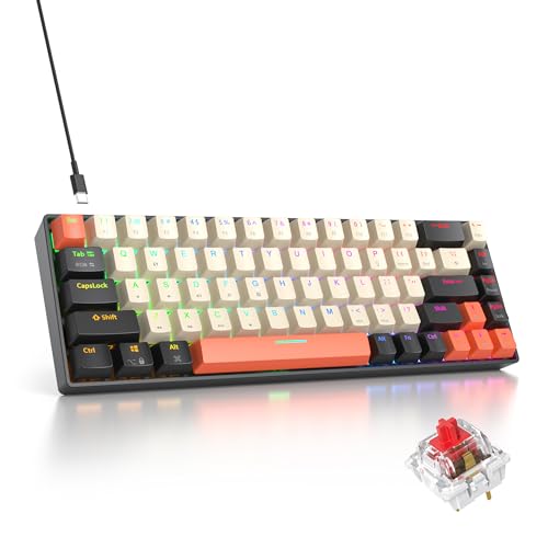 Orange Mechanical Gaming Keyboard 65 Percent, Red Switch RGB Keyboard 65%, 68 Keys Small Wired Key board, PBT Keycaps Anti-Ghosting Mini Keyboards for Business Trips, Game/Office (68 Carbon) - color: 68 Carbon/Red Switch