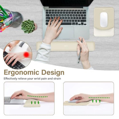 MOSISO Wrist Rest Support Mouse Pad & Keyboard Set, Khaki | Rectangular Ergonomic Mousepad, Non-Slip Base, Home/Office Pain Relief & Easy Typing, Neoprene Cloth & Raised Silicone Lining - color: Khaki