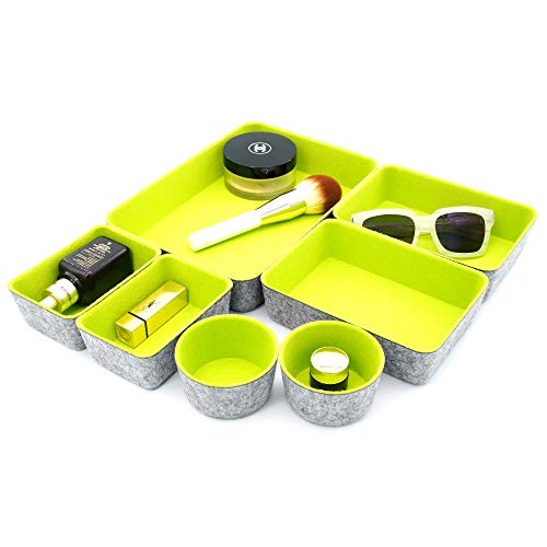 Felt Drawer Organizer Bin 7 pc Green Desk Nightstand Catchall Tray - color: Green