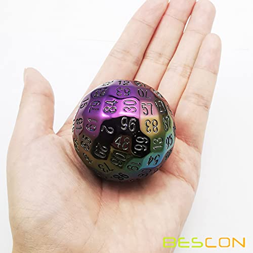 Bescon Metal Plating 100 Sided Dice, Game Dice D100, Polyhedral Solid 100 Sides Dice 45MM in Diameter (1.8inch) - color: Plating D100