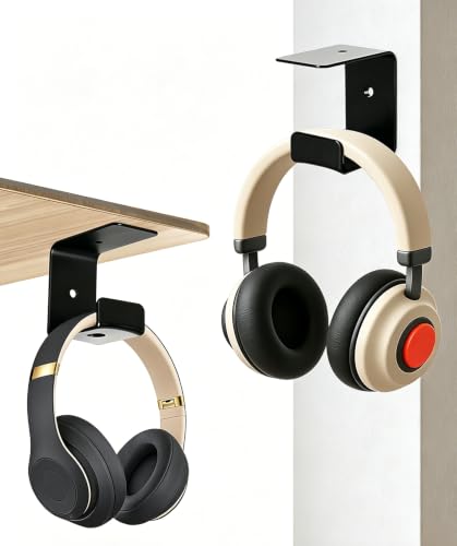 Pair Headphone Stand, Adhesive Headphones Holder with Rubber Pad, Sticky Headset Hook for Desk, Headsets Hanger with Screws Mounted on the Bottom & Edge of the Table for Gaming Desk Accessories - color: Upgraded, size: 2 Pack