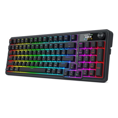 Redragon K719 Wireless Gasket Gaming Keyboard w/Hype Screen & Knob, 95 Keys Mechanical Keyboard, Easy-Control 1.14’’ TFT Info Display, 5-Layer Noise Dampening, Custom Linear Switch, Essential Black - color: Essential Black