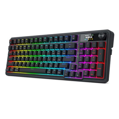 Redragon K719 Wireless Gasket Gaming Keyboard w/Hype Screen & Knob, 95 Keys Mechanical Keyboard, Easy-Control 1.14’’ TFT Info Display, 5-Layer Noise Dampening, Custom Linear Switch, Essential Black - color: Essential Black