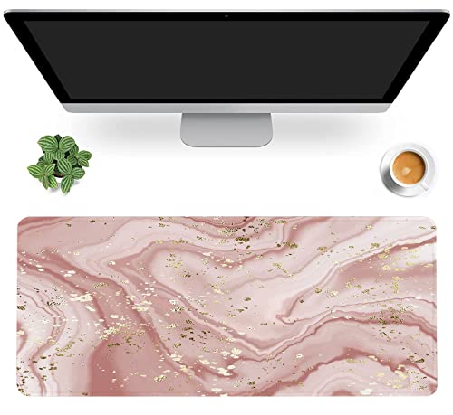 Liquid Marble Desk Mat,Abstract Marble with Gold Splatter Gaming Mouse Pad,Large Non-Slip Rubber Base Mousepad with Stitched Edges,Waterproof Mouse Mat Desk Pad for Office Game Home 35.4x15.75 in - color: Abstract Marble With Gold Splatter