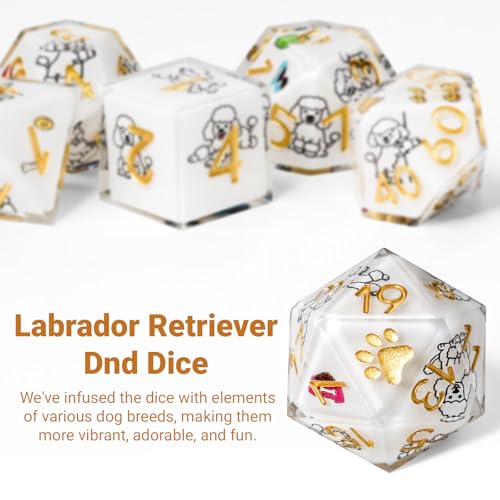 7Pcs DND Dice Set,Sharp Edge Dog Resin Dice for RPG MTG,Poodle | Polyhedral DND Dice,Smooth Polished Surface,Ideal Gift For Tabletop Role Playing Game Lovers Adults Women Men Teens - color: White, style: Poodle
