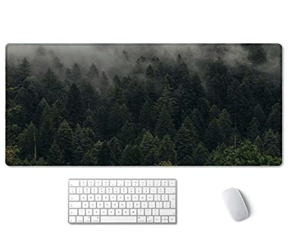 SSOIU Pine Trees Desk Pad, Extended Gaming Mouse Pad (35.5x15.7 in), Large Non-Slip Rubber Base Mousepad with Stitched Edges, Waterproof Keyboard Mouse Pad Desk Mat for Work, Game, Office, Home - color: Pine Trees