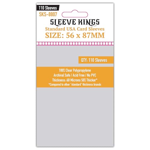 Sleeve Kings Standard Card Sleeves 56x87mm, 60 Micron, 110ct, SKS-8807 | 100% Clear Polypropylene, Acid-Free & PVC-Free, Compatible with Heat: Pedal to the Metal, Great Western Trail - size: 56 x 87 mm, style: Standard USA