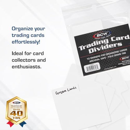 BCW Horizontal Trading Card Dividers - 10 ct | Archival Quality, Write-On Index Tab, 3 11/16 X 2 11/16 Inches | Fits Single Row Card Boxes| Card Collection Organizer Dividers