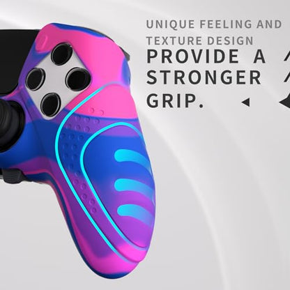 PlayVital Guardian Edition Anti-Slip Ergonomic Silicone Cover Case for ps5 Edge Controller, Soft Rubber Protector Skin for ps5 Edge Wireless Controller with Thumb Grip Caps - Pink & Purple & Blue - color: Pink & Purple & Blue