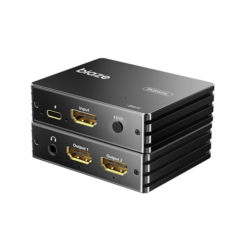 8K HDMI Splitter 1 in 2 Out - 60Hz, Supports 4K@120Hz HDR, Dolby/DTS, EDID, HDCP 2.3 for PS5, Xbox, NVIDIA - 3.5mm Audio Extraction, USB-C Power Input(1 Pack)