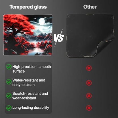 Glass Mousepad, Hard Surface Gaming Mouse Pads, Mousepad Gaming, Glasspad | Glass Pad, Professional Esport Tempered Glass Mouse Pad, Hard Mouse Pad for Bed, 11.8"×9.8" computer mat - color: Cherry Blossoms and the Full Moon 1