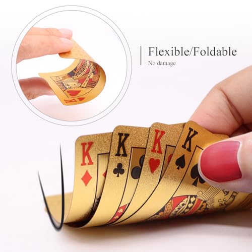 ACELION Waterproof Playing Cards, Plastic Playing Cards, Deck of Cards, Gift Poker Cards (Gold) - color: Gold