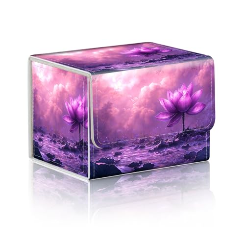 Trading Card Storage Box, Holds 100+ for MTG Cards, PU Leather with Magnetic Closure, Giant Purple Lotus in Pink Misty Pond Durable Deck Box for Magic the Gathering, Trading Card Games - color: Giant Purple Lotus in Pink Misty Pond