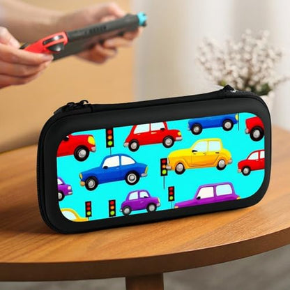 Carrying Case Compatible with Nintendo Switch, Travel Storage Holder Bag with 15 Game Cartridges Colorful Race Car Cartoon Cars Hard Shell Protective Pouch - color: Color(85)
