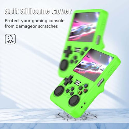 for R36S Silicone Case, Soft Skin for R36 S Handheld Game Console Accessories, Anti-Scratch Washable Silicone Cover with Lanyard (Bright Greenn) - color: Bright Green