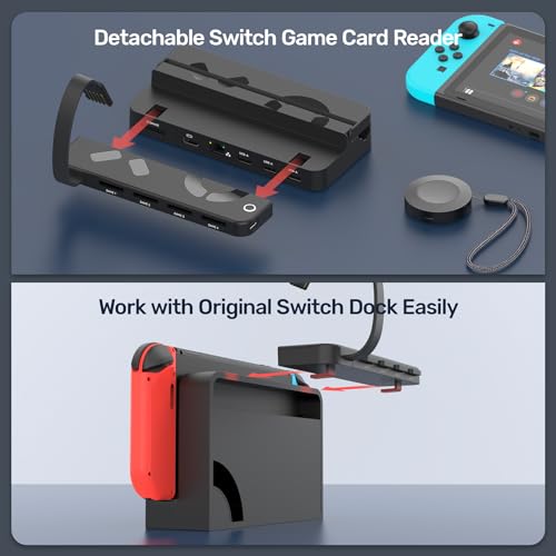 Unitek Nintendo Switch Dock Station with 4K HDMI/USB 3.0 PD Charging Port | Switch TV Dock+Game Card Reader,4 Card Slot for Switching Game by Wireless Remote Controller,Remote Control,Play & Charge