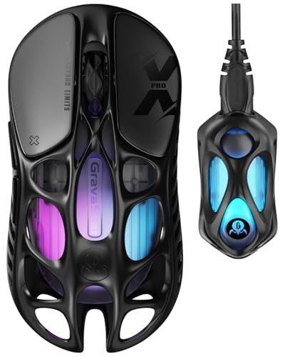 GravaStar Mercury X Pro Wireless Gaming Mouse, Come with 8K Dongle – 32,000 DPI PAW 3950 Sensor, 8,000Hz Polling Rate, Only 49g, Magnesium Alloy Hollow Frame, RGB Lighting, 5 Programmable Buttons - color: Black, style: 8K Polling Rate