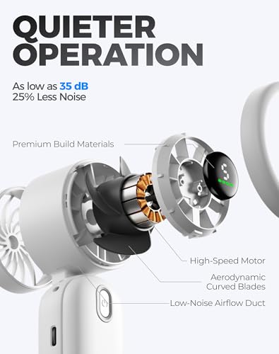 Diveblues Mini Handheld Fan, 30ft/s Portable Turbo Fan [12H Max Cooling], 4000mAh Personal Fan with LED Display, 3-in-1 Hand Held/Neck/Desk Fan for Travel, Cruise, Disney Essentials - color: Pearl White