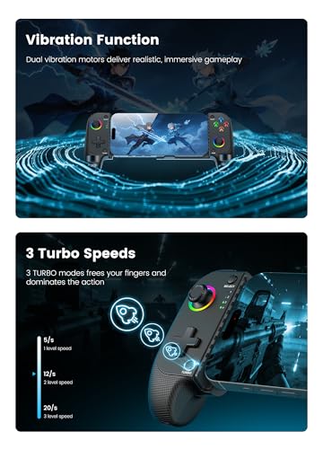 Wireless Phone Controller for iPhone/Android with Hall Joystick, Moblie Controller for iPhone Support Xbox Game Pass, Steam Link, Call of Duty, Roblox, Handheld Gaming Gamepad, Nintendo DS Consoles - color: Black