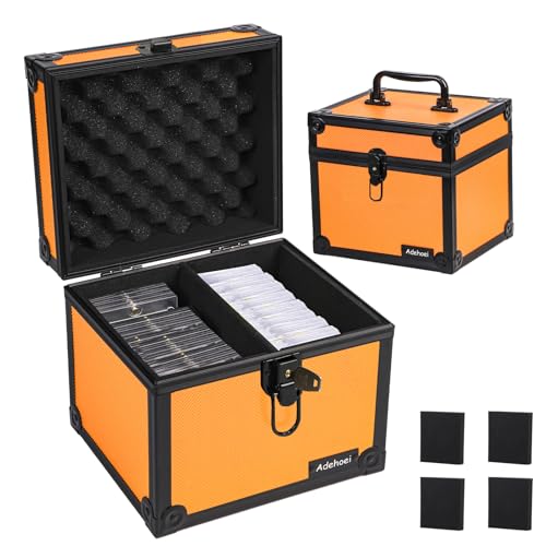 Graded Card Storage Box & Waterproof PSA Slab Case with Two Keys Lock (7.87"x6.69"x7.17") - Sports Card Carrying Case for Toploader/Trading Cards(orange) - color: orange