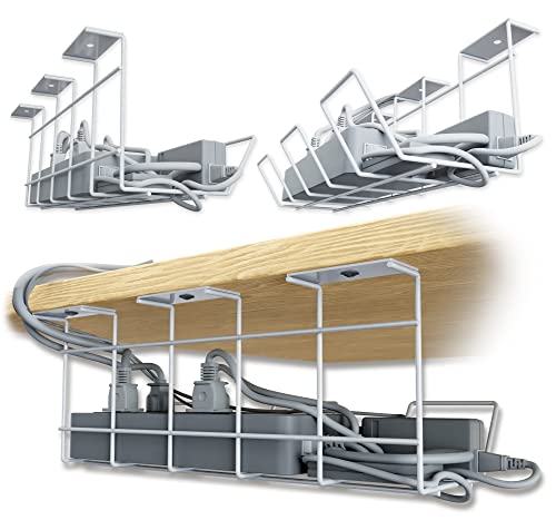 Compact Under Desk Cable Tray Organizer – Wire Management Set, White (2-Pack, 12") - color: White, size: 12in (2-Pack)