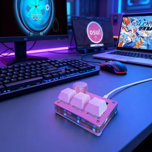 O3C Rapid Trigger Keyboard With Hall Magnetic Switch For OSU Geometry Dash | Rhythm Games,with Knob and Screen,Copy Paste,Shotcut,Macro Hotswap Mini Keypad Magnetic Linear Switches - color: Pink, size: Outemu Pink Switch