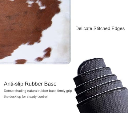Brown Cowhide Print Gaming Mouse Pad, Extended Large Mouse Mat Desk Pad, Big Computer Keyboard Desk Pad, Stitched Edges Mousepad, 3mm Thick Long Non-Slip Rubber Base Mice Pad, 31.5 X 11.8 Inch - color: Brown Cowhide Print