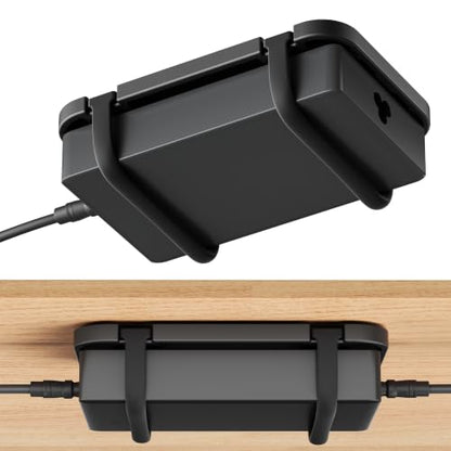 Upgraded Laptop Charger Holder,Adjustable Silicone Strap Power Brick Organizer With Heat Dissipation,Under Desk Cable Management Mount For Most Power Adapters,Chargers, Included Screws & Adhesive - color: Black