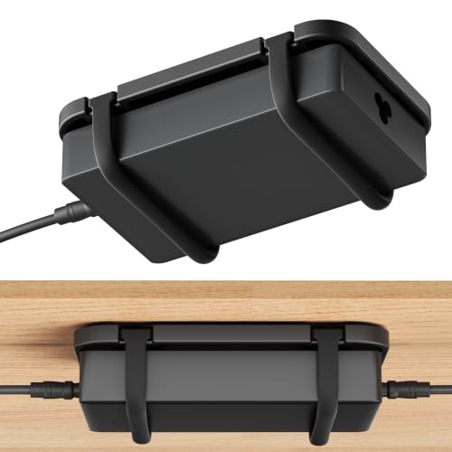 Upgraded Laptop Charger Holder,Adjustable Silicone Strap Power Brick Organizer With Heat Dissipation,Under Desk Cable Management Mount For Most Power Adapters,Chargers, Included Screws & Adhesive - color: Black