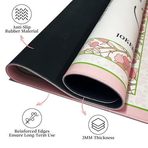 Mahjong Mat, 33"x33" Non-Slip Noise Reduction Gaming Mat for Table, 3mm Thickened Multi Purpose Table Cover for Mahjong/Card/Board Tile Games/Dominoes (Pink)