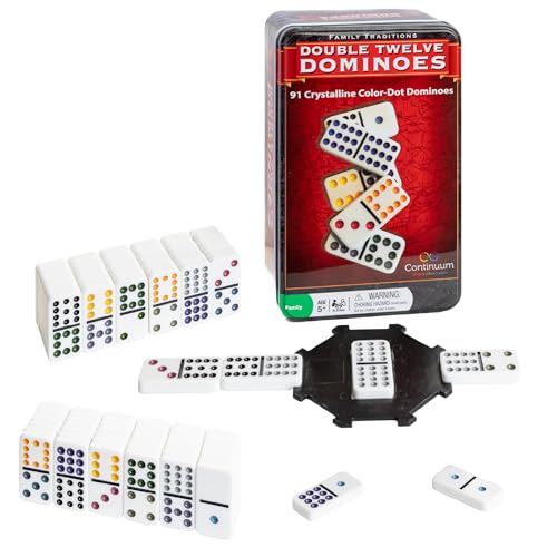 Continuum Games Family Traditions Double 12 Dominoes Tin, Crystalline Dominoes