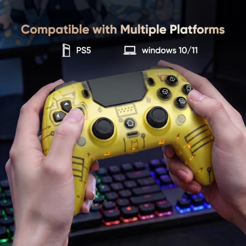 BETMI LED Wireless Controller for PS5, Pro/Slim/Steam Deck/PC(Frosted Glod) | Hall Joysticks/Trigger, Marco Back Button, Turbo, Dual Vibration, 6-Axis, 3.5mm Jack, Built-in Mic, Gamepad with Speaker - color: Frosted Glod