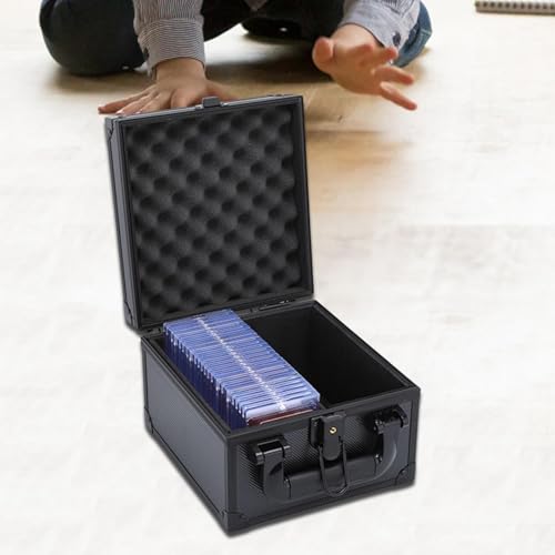 harayaa Card Storage Box Aluminum Alloy Trading Card Organizer EVA Foam Protection Collection Case Suitable for Fans Office Use Person, 2 Compartments
