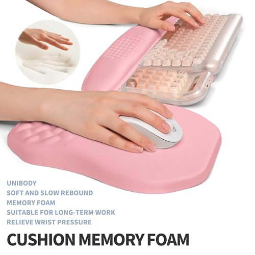 2-in-1 Ergonomic Set, Wave Keyboard Wrist Rest and Massage Slope Mouse Pad Wrist Support, Rebound Memory Foam for Relieve Carpal Tunnel Syndrome and Wrist Pain (Pink) - color: Pink