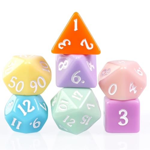 DND Dice Set -D&D Polyhedral Dice (7 Pcs) with Gift Leather Dice Bag for Role Playing Dice Games RPGs(7Pcs-Macaron) - color: 7pcs-macaron