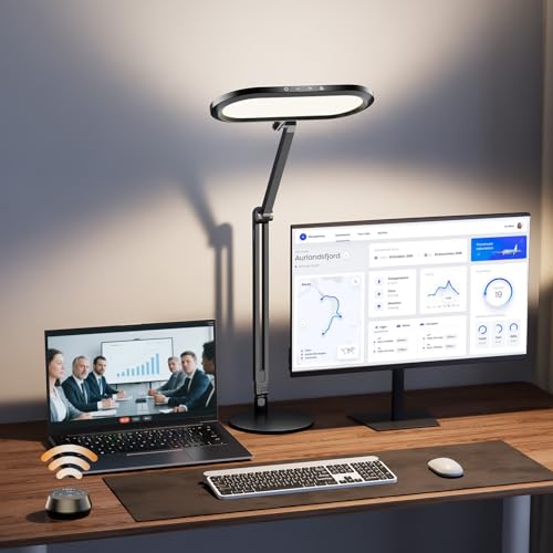 Premium LED Desk Lamp, Dual-Sided Soft Lighting with Knob Remote | Eye-Caring Diffused Light for Home Office, Video Conferencing, Zoom, Reading, Study, Craft, Stepless Dimming & Color, Memory - color: Black