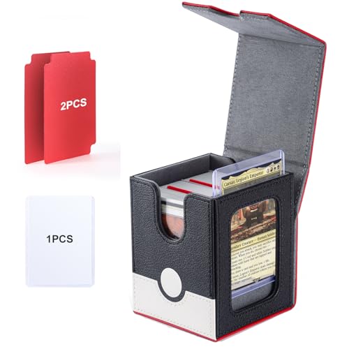 Collectible Trading Card Storage, Magnetic Card Deck Box, Magic Card Storage Box, MTG Deck Box with One Window (Red/White/Black) - color: Red/White/Black, size: 1 pack
