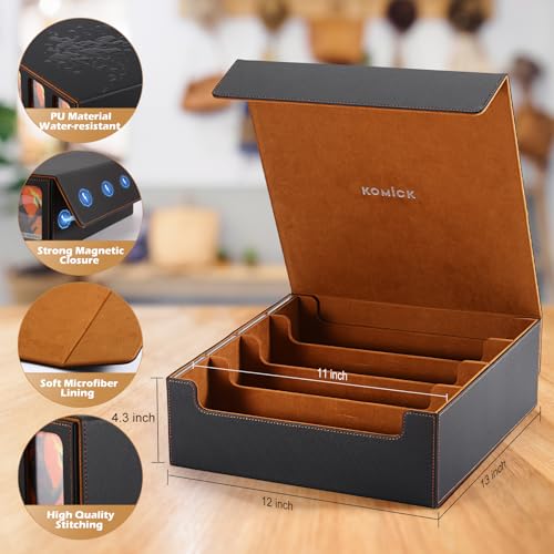 Ultra-Capacity 4-Row Trading Card Storage Box with Commander Display, Holds 3000+ Cards with Dividers & Card Holders, PU Leather MTG Commander Deck Box, YuGiOh, TCG, Sport Cards (Black/Gold) - color: Black / Gold