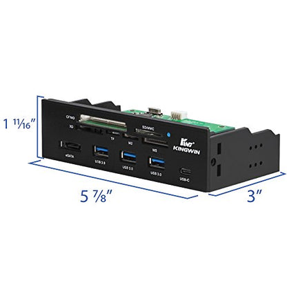 Kingwin Powered USB Hub 3.0 w/ 1 USB-C Port, SD Card Reader & Micro SD Card Reader - Sata Power Port w/Lightning Speed Data Transfer Up to 5Gbps - 5.25" Computer Case Front Bay, black (KW525-3U3CR) - size: 3 Port USB Hub