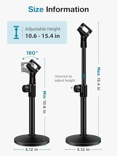 InnoGear Desktop Microphone Stand, 1 Pack Upgraded Adjustable Table Mic Stand with Mic Clip and 5/8" Male to 3/8" Female Screw for Blue Yeti Snowball Spark & Other Microphone